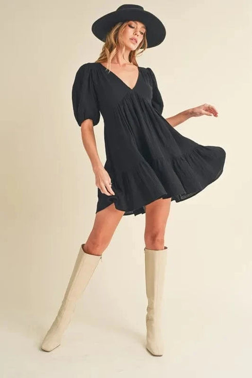 Aemi+Co Tied Back Ruffled Short Sleeve Mini Dress - Fashorio