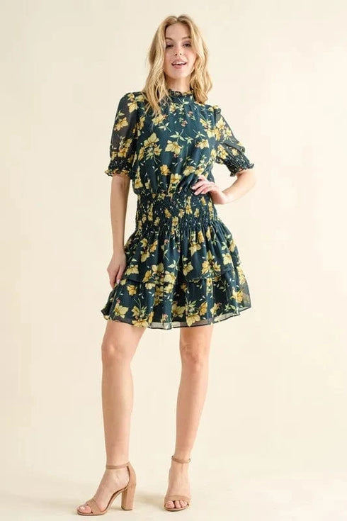 And The Why Floral Print Smocked Waist Mini Dress - Fashorio