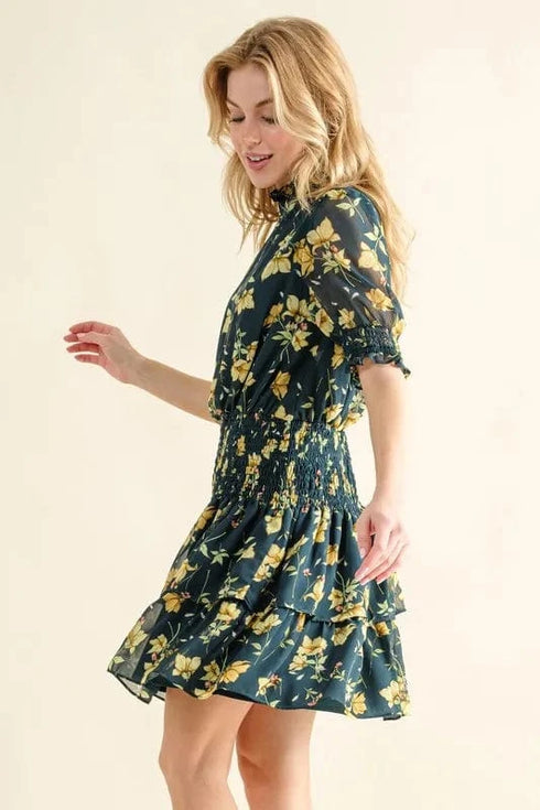 And The Why Floral Print Smocked Waist Mini Dress - Fashorio