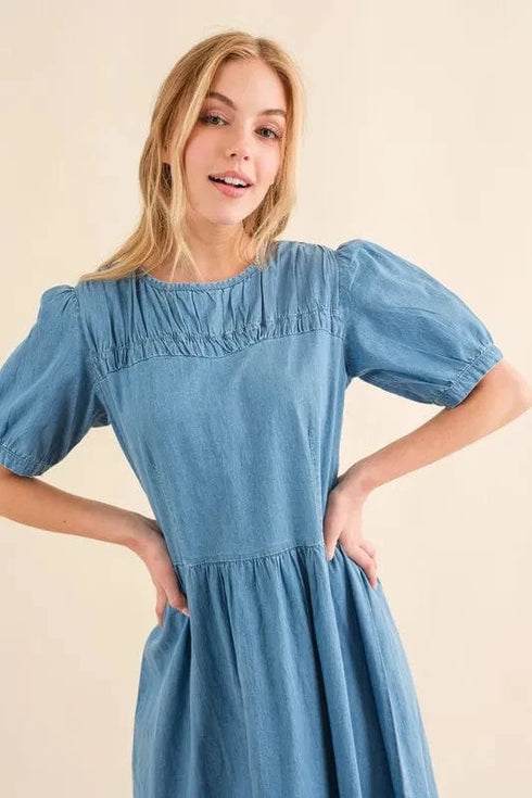 And The Why Full Size Washed Chambray Midi Dress Plus Size - Fashorio