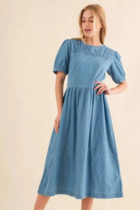 And The Why Full Size Washed Chambray Midi Dress Plus Size - Fashorio