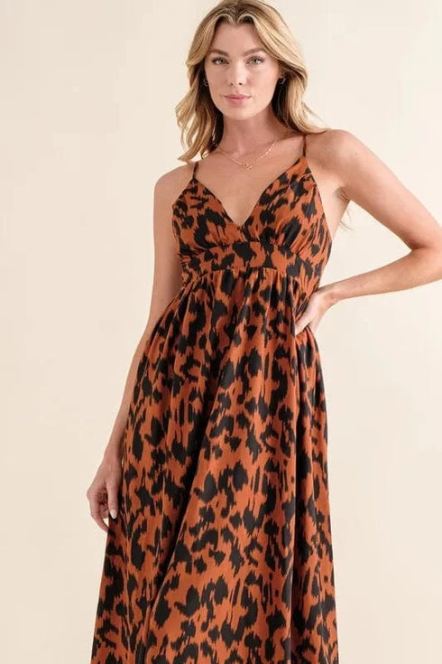 And The Why Leopard Print Plunge Maxi Dress - Fashorio