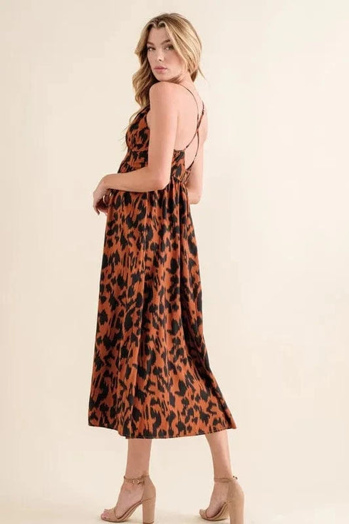 And The Why Leopard Print Plunge Maxi Dress - Fashorio