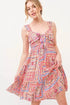 And The Why Tied Front Smocked Back Tiered Boho Printed Dress - Fashorio