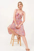 And The Why Tied Front Smocked Back Tiered Boho Printed Dress - Fashorio