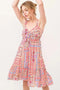 And The Why Tied Front Smocked Back Tiered Boho Printed Dress - Fashorio