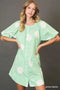 Umgee Stripe and Dot Print Button Down Puff Sleeve Mini Dress APPLE GREEN - Fashorio