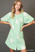 Umgee Stripe and Dot Print Button Down Puff Sleeve Mini Dress APPLE GREEN - Fashorio