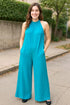 Double Take Full Size Tie Back Cutout Sleeveless Jumpsuit Aqua - Fashorio