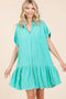 Mittoshop Linen Blend Button Down Shirt Mini Dress Aqua - Fashorio