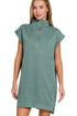 Zenana Textured Knit Jacquard Quarter Zipper Mini Dress ASH JADE - Fashorio