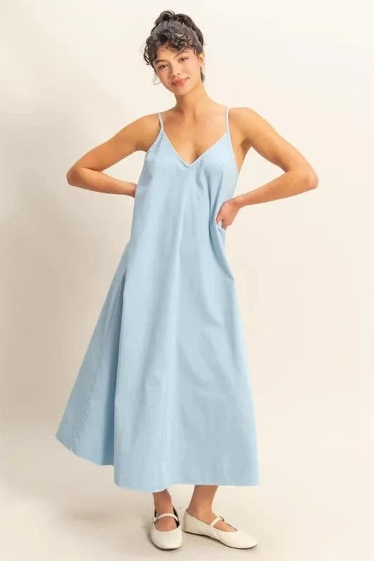 HYFVE Dyed V-Neck Loose Dress BABY BLUE - Fashorio