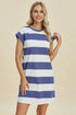 Basic Bae Full Size Striped Round Neck Cap Sleeve Mini Dress - Fashorio