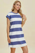 Basic Bae Full Size Striped Round Neck Cap Sleeve Mini Dress - Fashorio