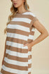 Basic Bae Full Size Striped Round Neck Cap Sleeve Mini Dress - Fashorio
