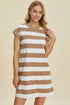 Basic Bae Full Size Striped Round Neck Cap Sleeve Mini Dress - Fashorio
