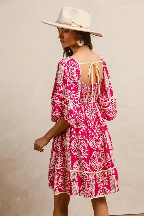 BiBi Aztec Woven Printed Contrast Binding Dress - Fashorio