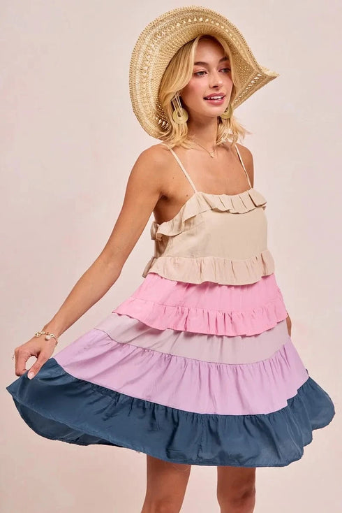 BiBi Color Blocked Tiered Dress - Fashorio