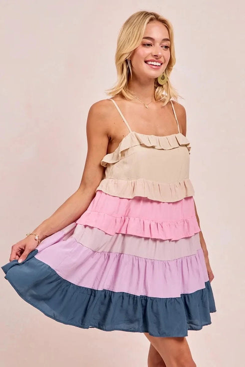 BiBi Color Blocked Tiered Dress - Fashorio