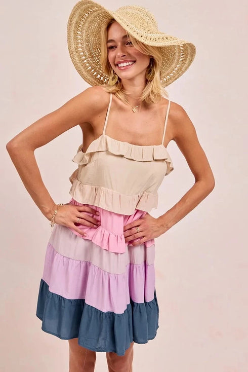 BiBi Color Blocked Tiered Dress - Fashorio