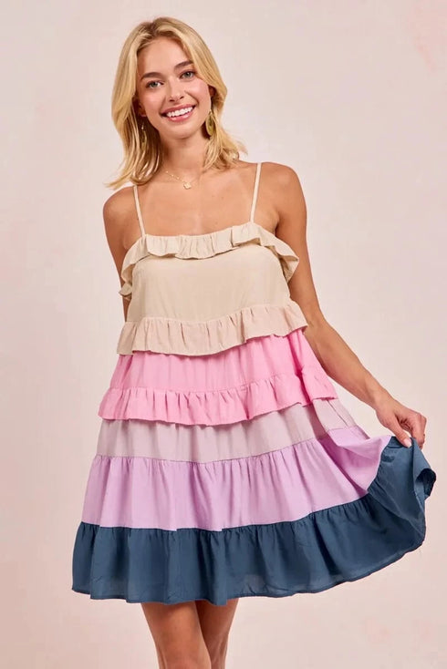 BiBi Color Blocked Tiered Dress - Fashorio