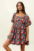 BiBi Floral Print Puff Square Neck Dress - Fashorio