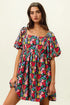 BiBi Floral Print Puff Square Neck Dress - Fashorio