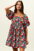 BiBi Floral Print Puff Square Neck Dress - Fashorio