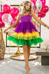 BiBi Mardi Gras Color Block Layered Mesh Tiered Dress - Fashorio