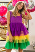 BiBi Mardi Gras Color Block Layered Mesh Tiered Dress - Fashorio