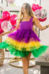 BiBi Mardi Gras Color Block Layered Mesh Tiered Dress - Fashorio