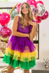 BiBi Mardi Gras Color Block Layered Mesh Tiered Dress - Fashorio