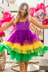 BiBi Mardi Gras Color Block Layered Mesh Tiered Dress - Fashorio