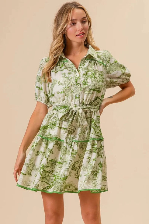 BiBi Woven Printed Tiered Dress - Fashorio