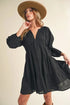 Aemi + Co Notched Balloon Sleeve Tiered Mini Dress Black - Fashorio