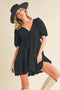 Aemi+Co Tied Back Ruffled Short Sleeve Mini Dress BLACK - Fashorio