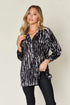 Double Take Full Size Printed Button Up Long Sleeve Shirt Black - Fashorio
