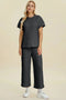 Double Take Full Size Texture Round Neck Short Sleeve Top and Pants Set Black - Fashorio