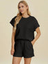 Double Take Full Size Texture T-Shirt and Shorts Set Black - Fashorio
