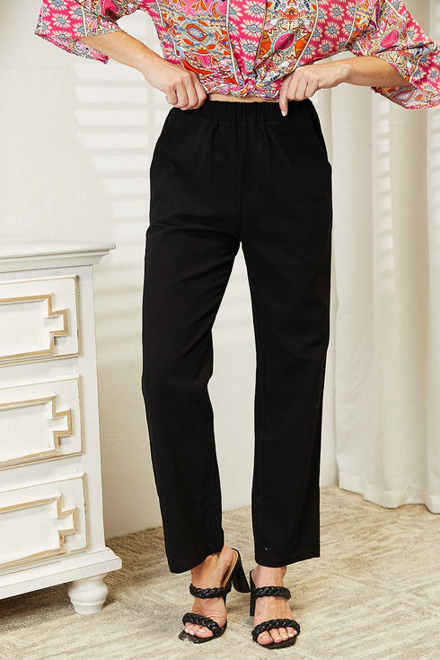 Shiny Pull-On Pants with Pockets Black - Fashorio