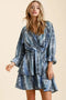 Umgee Tie Dye Ruffled Layered Dress with Elastic Waistband BLUE GREY - Fashorio