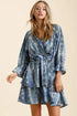 Umgee Tie Dye Ruffled Layered Dress with Elastic Waistband BLUE GREY - Fashorio