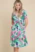 BOMBOM Ruched Floral V-Neck Short Sleeve Dress - Fashorio