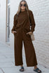 Double Take Full Size Textured Long Sleeve Top and Drawstring Pants Set Brown - Fashorio