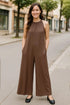 Double Take Full Size Tie Back Cutout Sleeveless Jumpsuit Brown - Fashorio