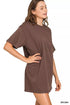 Zenana Short Sleeve Mini Tee Dress BROWN - Fashorio