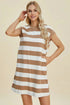 Basic Bae Full Size Striped Round Neck Cap Sleeve Mini Dress Camel - Fashorio