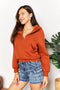 Double Take Half-Zip Long Sleeve Hoodie Caramel - Fashorio
