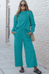 Double Take Full Size Textured Long Sleeve Top and Drawstring Pants Set Cerulean - Fashorio