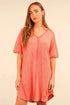 VERY J Plus Size Mineral Washed Ribbed Knit Mini Dress Coral - Fashorio